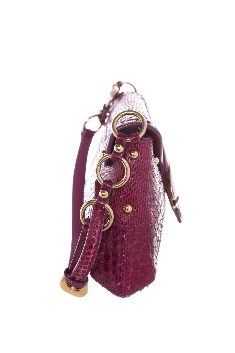 Sergio Rossi Magenta Lizard Skin Shoulder Bag