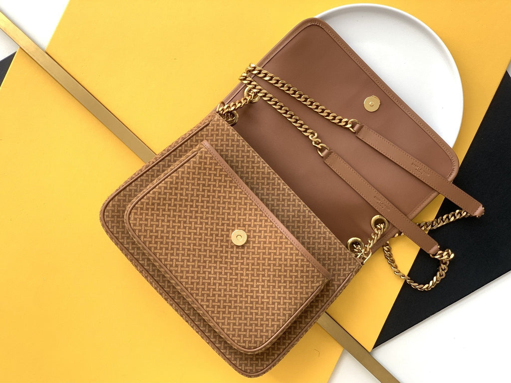 YSSL Niki Medium Chain Bag Brown In  Crinkled With Gold Toned Hardware For Women 11in/28cm YSL