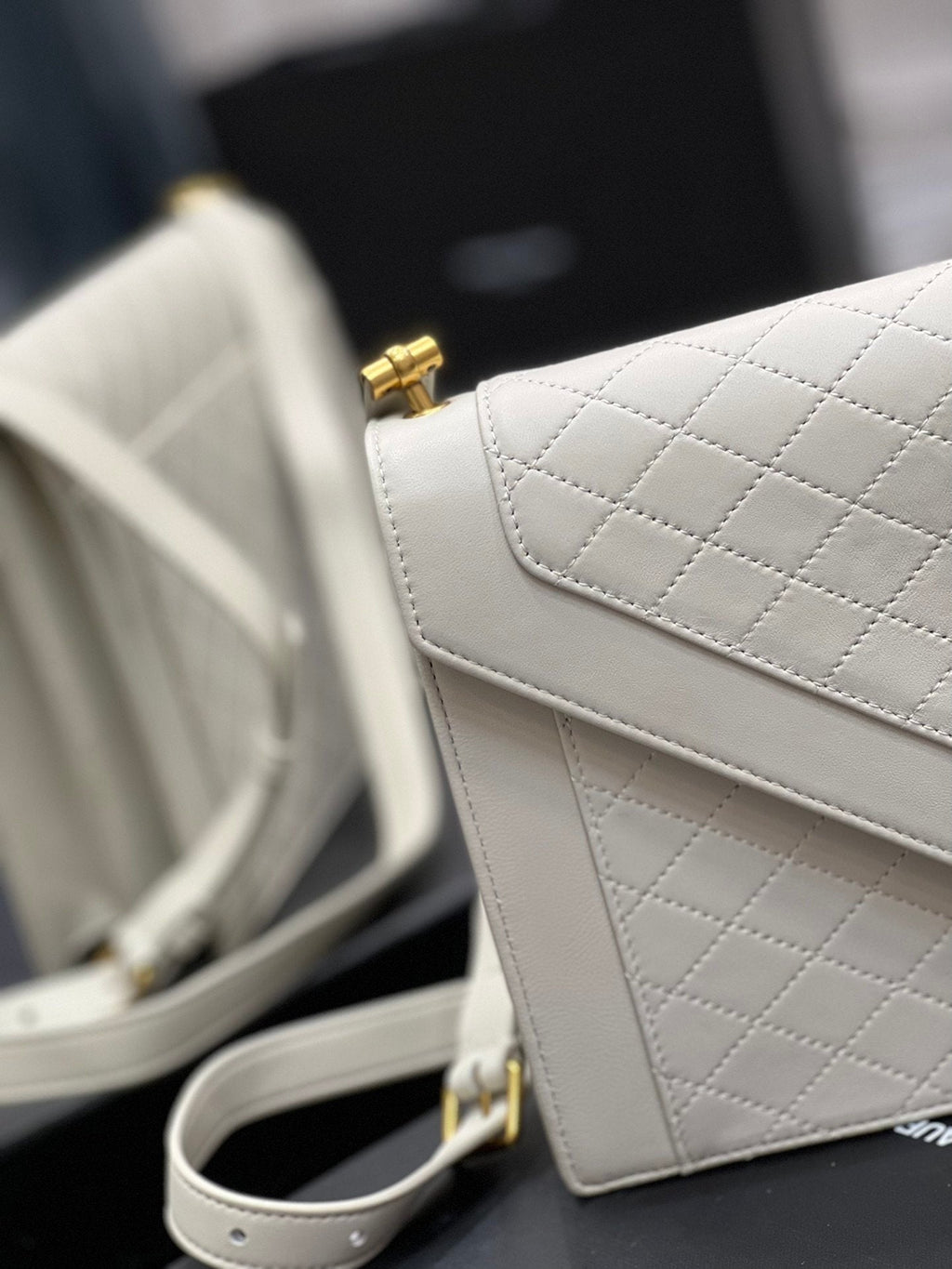 YSSL Gaby Satchel Bag In White With Gold Toned Hardware For Women 10in/26cm YSl 6688631EL079207