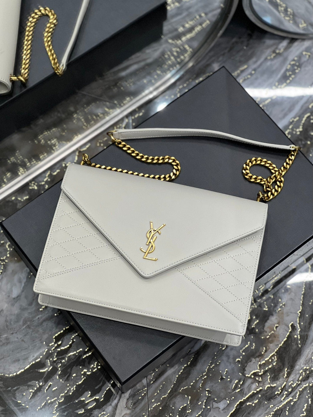 YSSL Gaby Chain Bag White With Gold Hardware For Women 10in/27cm YSL