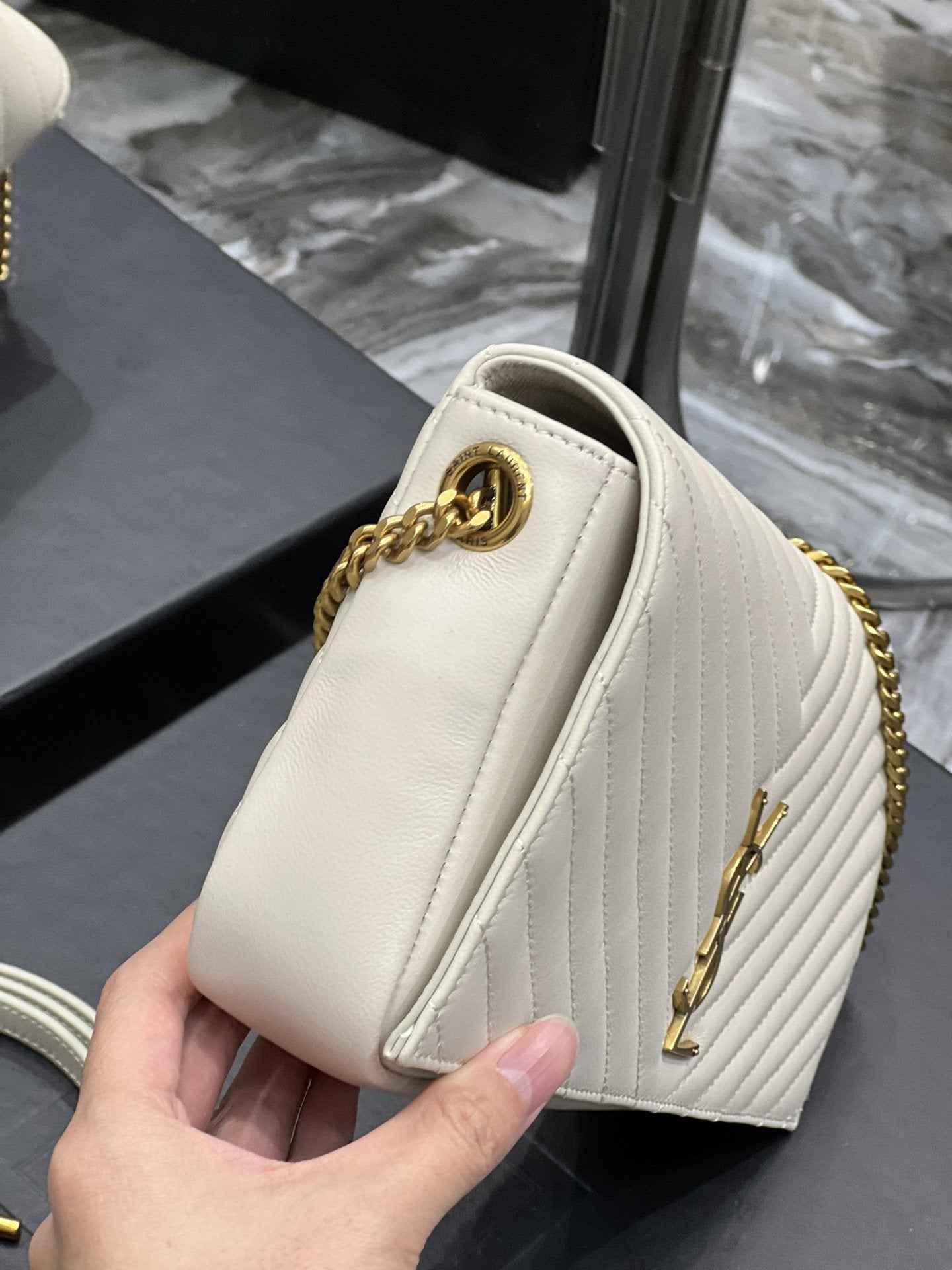 YSSL Kata 99 Chain Bag White With Gold Hardware For Women 10in/26cm YSL