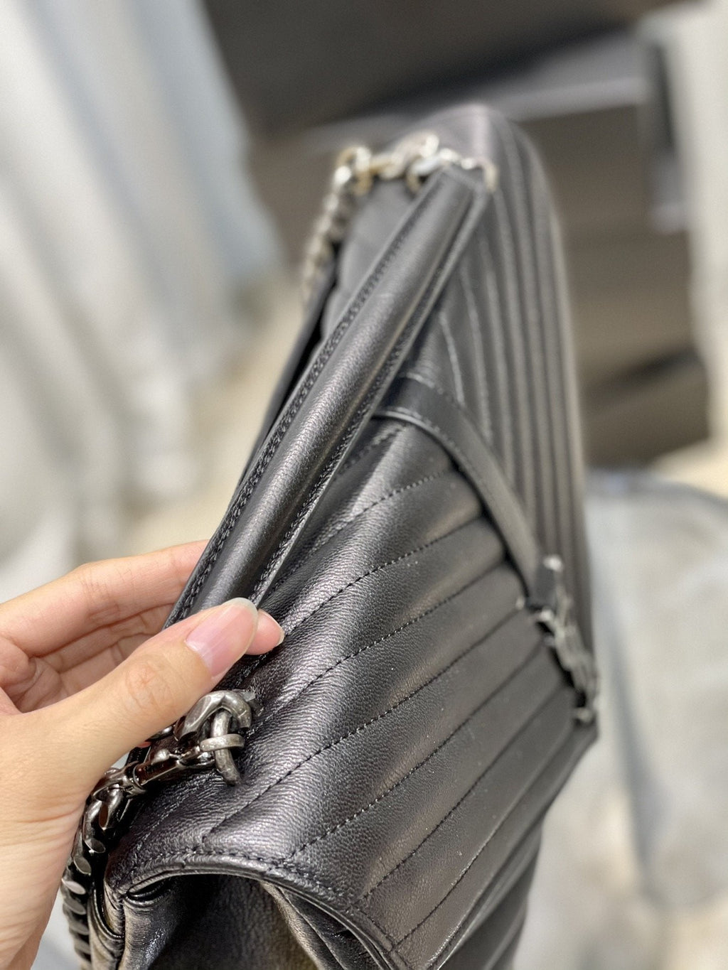 YSSL College Large Chain Bag Black With Silver TonedHardware For Women 12in/32cm YSL 600278BRM041000