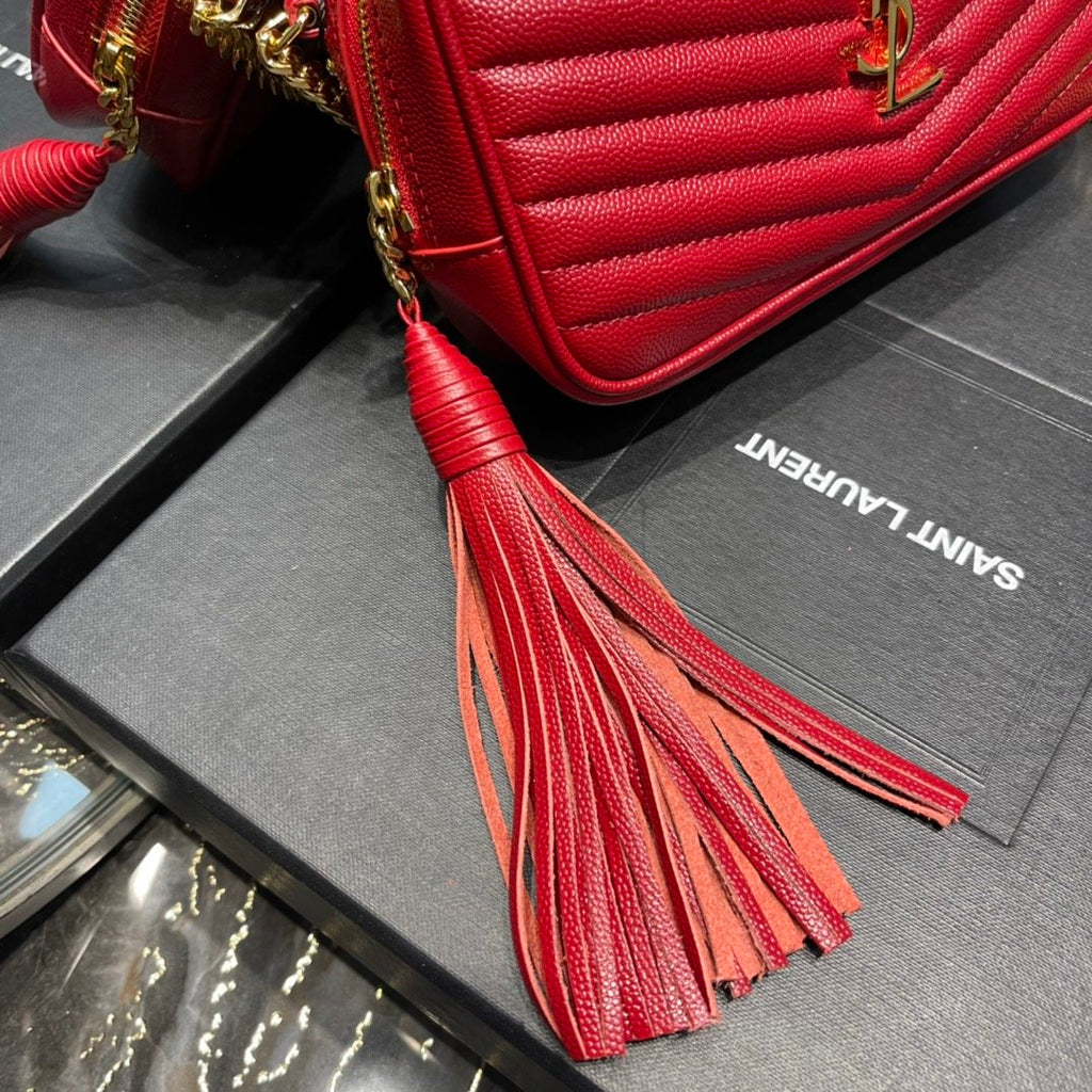 Top Quality Lou Mini Bag Red In Quilted Grain De Poudre With Gold Hardware For Women 7.4in/19cm YSl 6125791GF076008