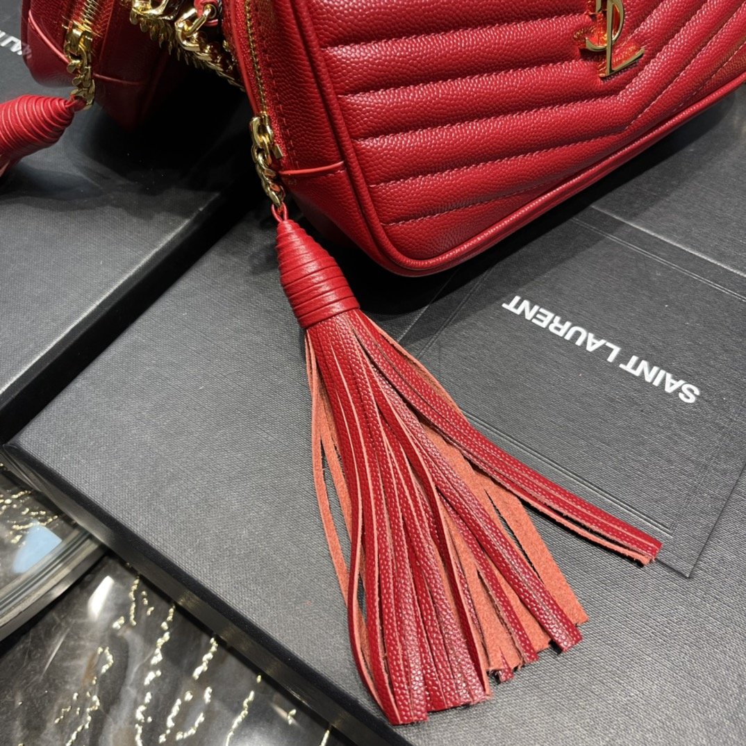 YSSL Lou Mini Bag Red In Quilted Grain De Poudre With Gold Hardware For Women 7in/19cm YSl 6125791GF076008