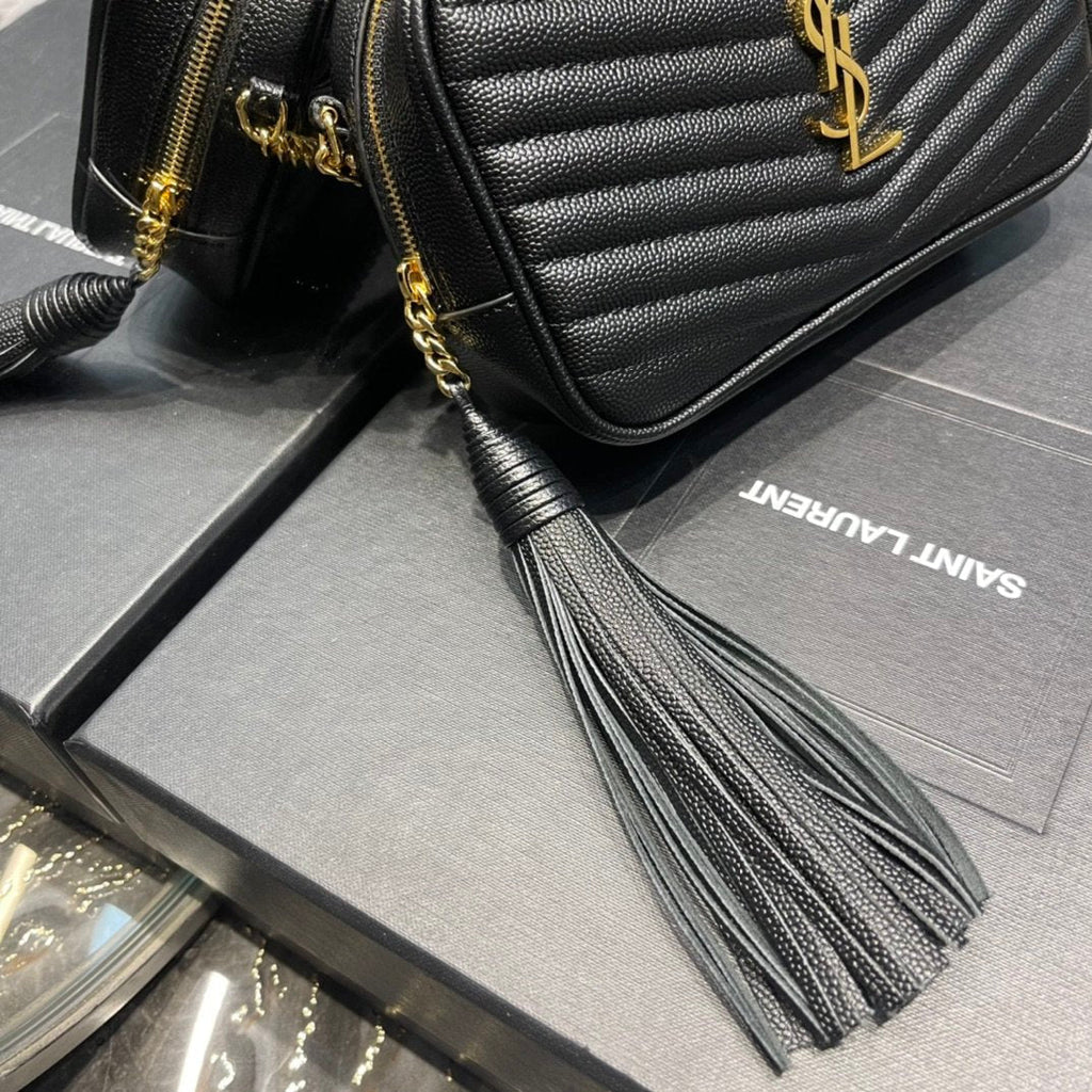 YSSL Lou Mini Bag Black In Quilted Grain De Poudre With Gold Hardware For Women 7in/19cm YSl 6125791GF011000