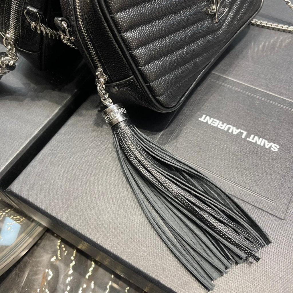 Top Quality Lou Mini Bag Black In Quilted Grain De Poudre With Silver Toned Hardware For Women 7.4in/19cm YSl 6125791GF021000