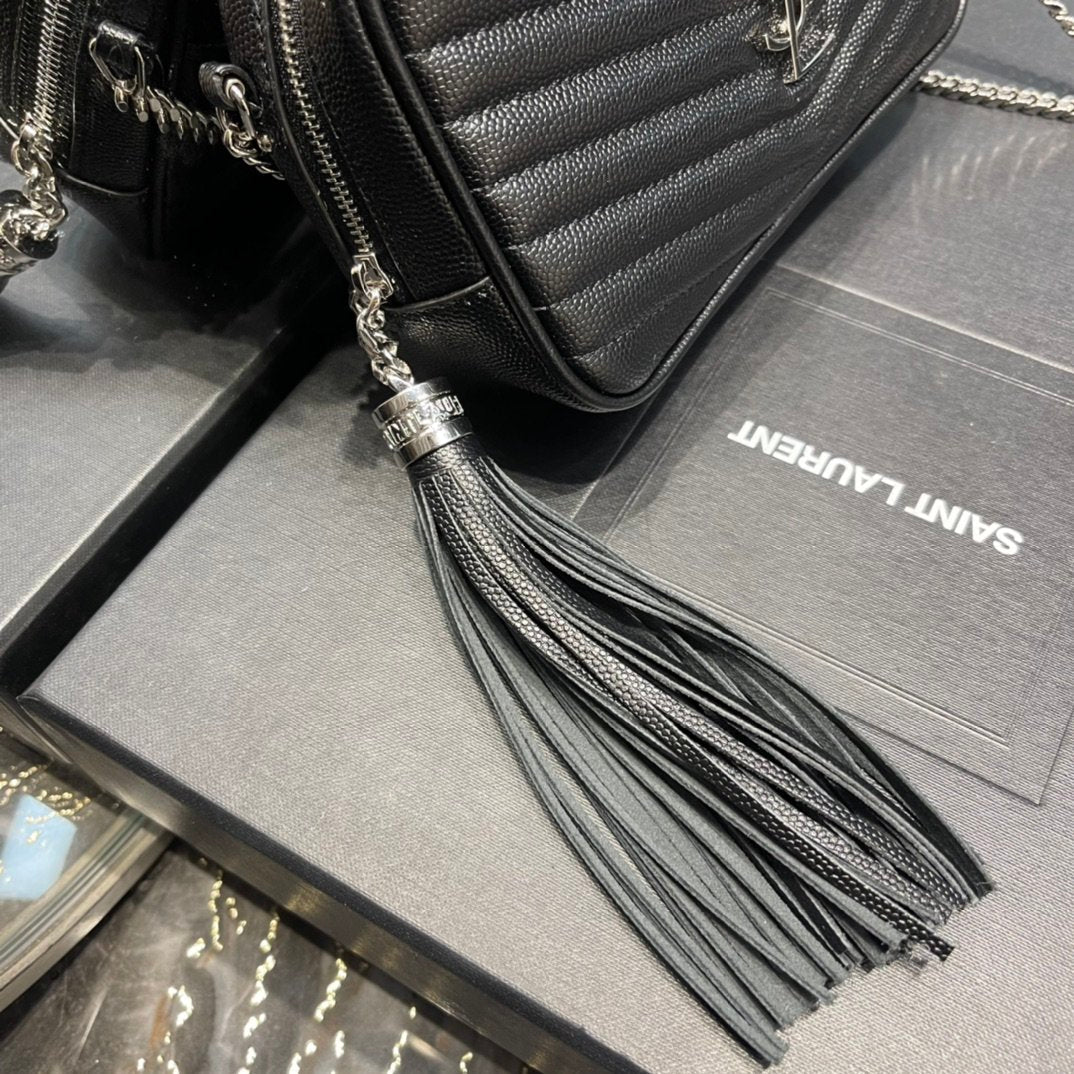 Top Quality Lou Mini Bag Black In Quilted Grain De Poudre With Silver Toned Hardware For Women 7.4in/19cm YSl 6125791GF021000