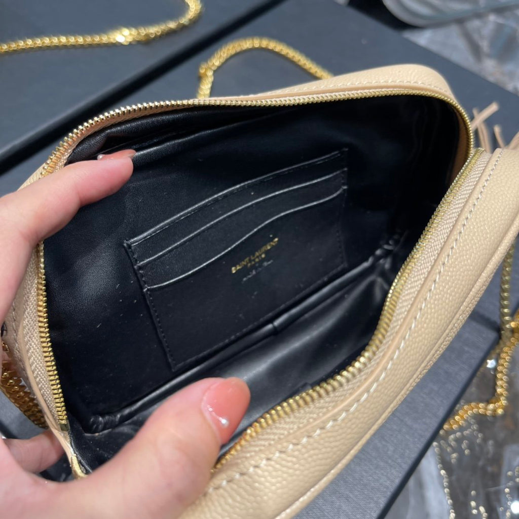 YSSL Lou Mini Bag Beige In Quilted Grain De Poudre With Gold Hardware For Women 7in/19cm YSl 6125791GF012721