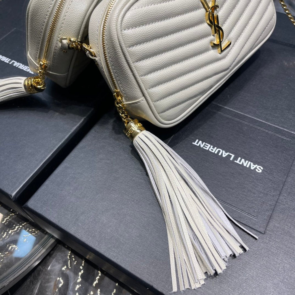 Top Quality Lou Mini Bag White In Quilted Grain De Poudre With Gold Hardware For Women 7.4in/19cm YSl 6125791GF019207