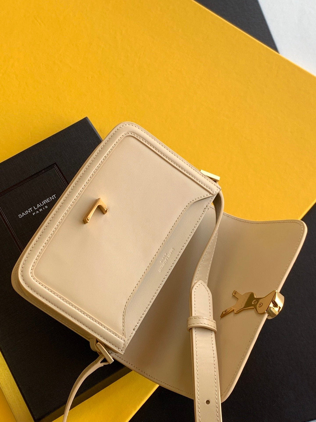 YSSL Solferino Small Satchel Bag Beige In Box With Gold Hardware 7in/19cm YSl 6343060SX0W9207