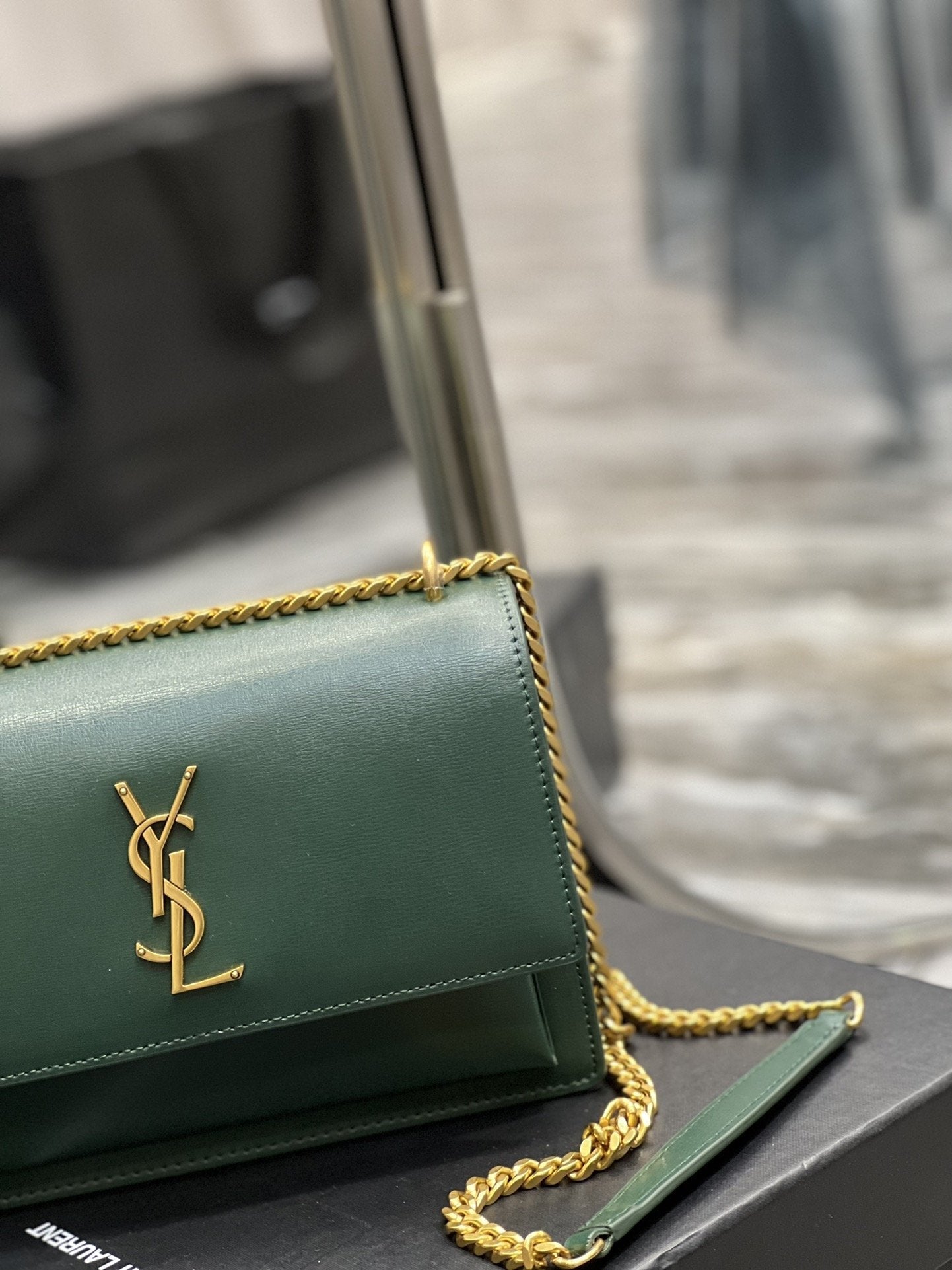 YSSL Sunset Medium Chain Bag For Women 8in/22cm Green YSL