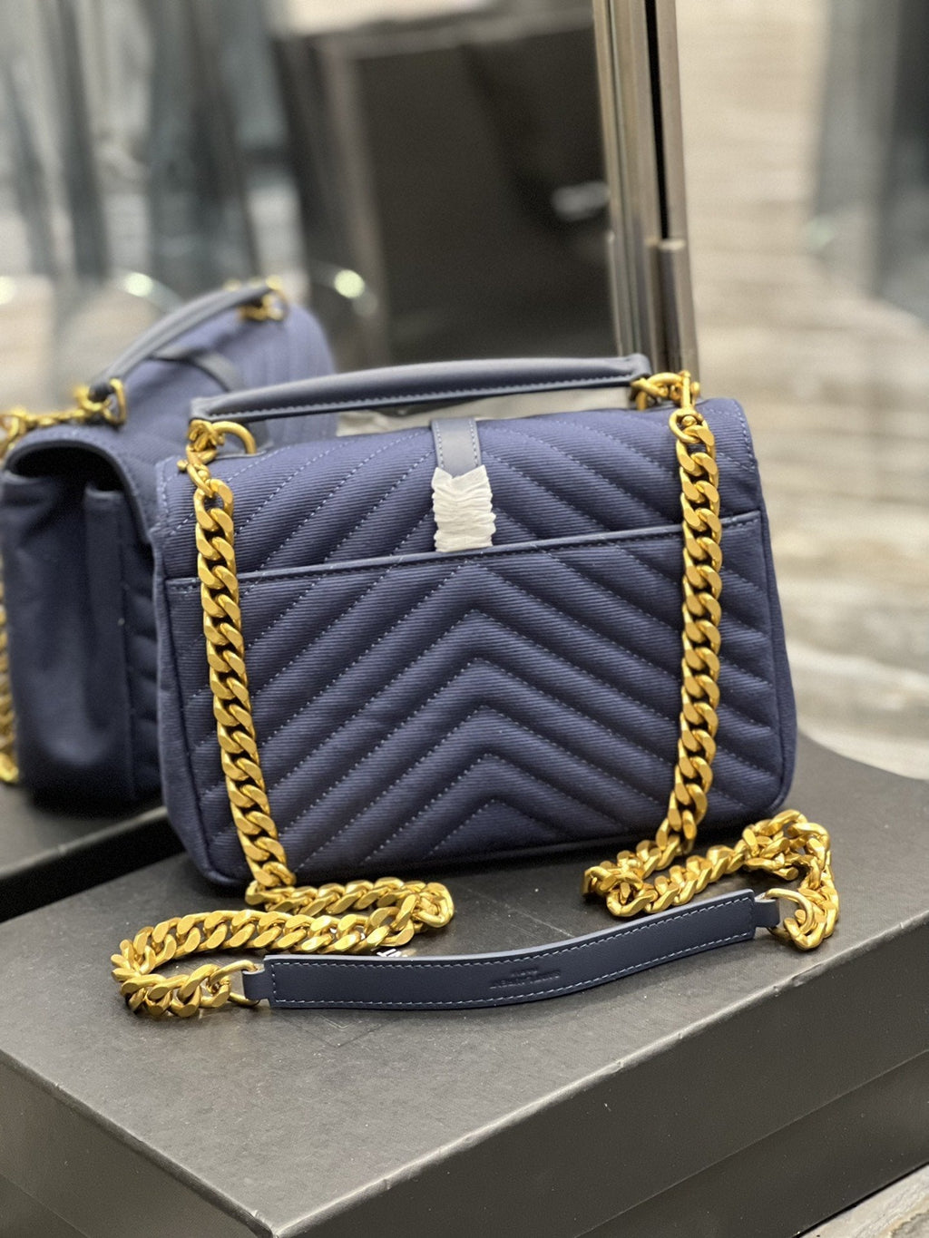 YSSL Envelope Medium Bag Marine In Mix MatelassÃ© Grain De Poudre Embossed Material For Women 9in/24cm YSL 600185BOW914147