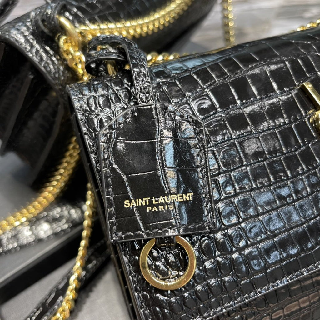 YSSL Sunset Medium Chain Bag For Women 8in/22cm Black YSL 442906DND0J1000