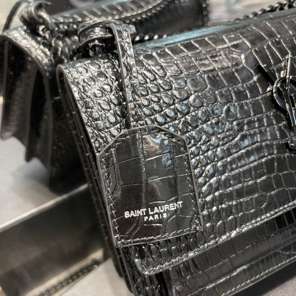 YSSL Sunset Medium Chain Bag Black For Women 8in/22cm YSL 442906DND0U1000