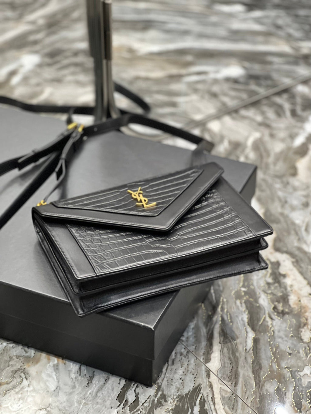 YSSL Gaby Satchel Bag In Black With Gold Toned Hardware For Women 10in/26cm YSl 695724DZEUW1000