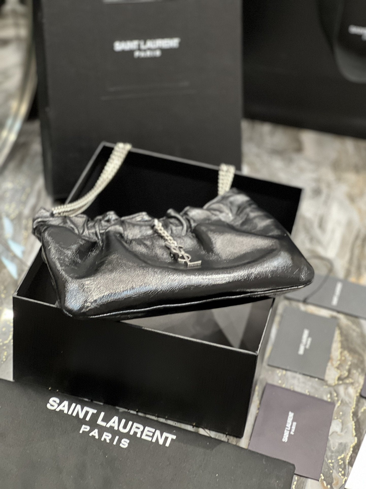 YSSL Hobo Mini Bag Black With Silver Hardware For Women 9in/24cm YSl