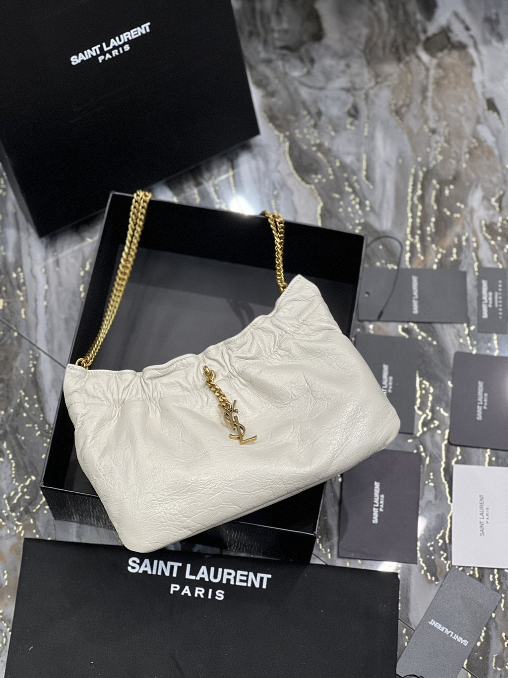 YSSL Hobo Mini Bag White With Bronze Toned Hardware For Women 9in/24cm YSl