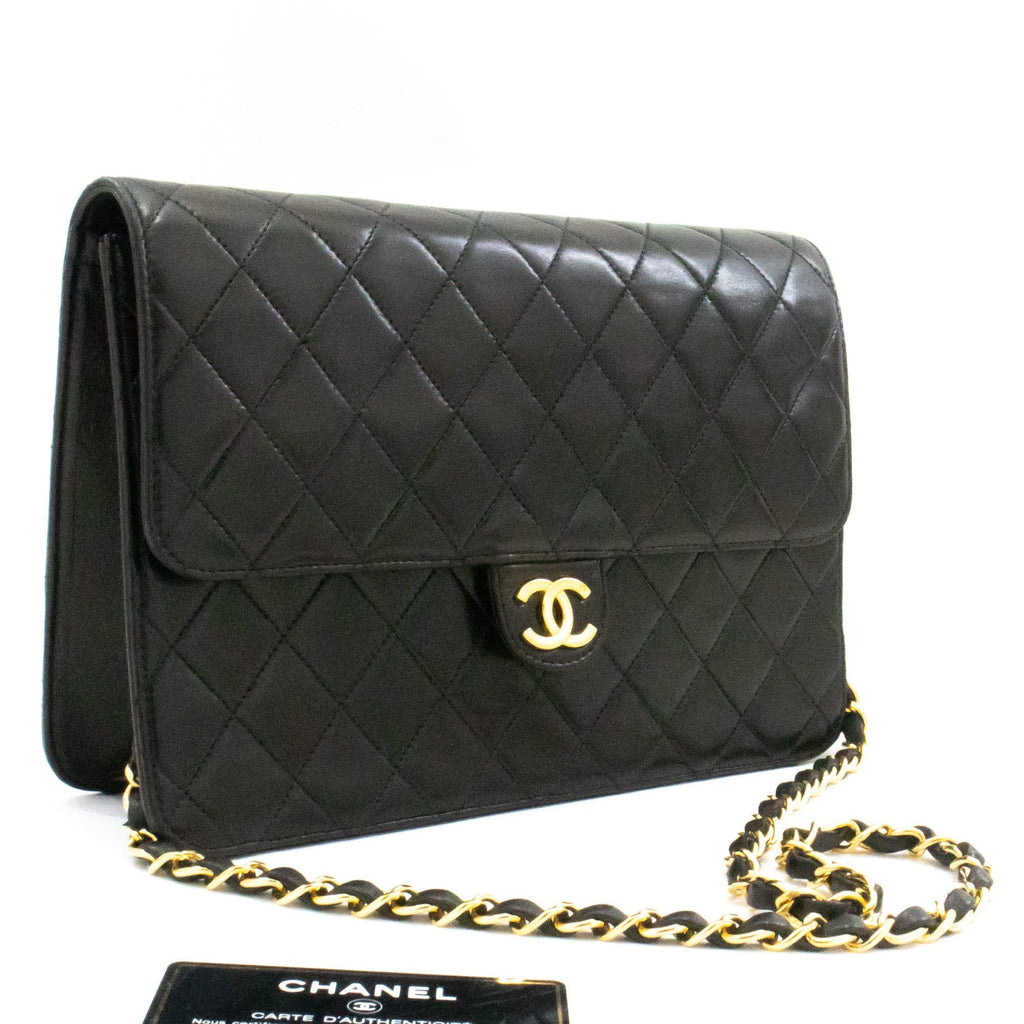 CHANEL Chain Shoulder Bag Clutch Black Quilted Flap Lambskin Purse k36