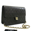 CHANEL Chain Shoulder Bag Clutch Black Quilted Flap Lambskin Purse k36