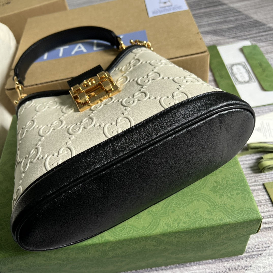 Gucci Small Gucci Shoulder Bag White Debossed For Women 9.8in/25cm 675788 Gucci UD9AX 9099