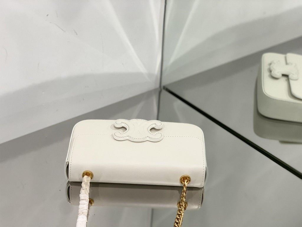 Chain Shoulder Bag Cuir Triomphe White For Women 7.9in/20cm