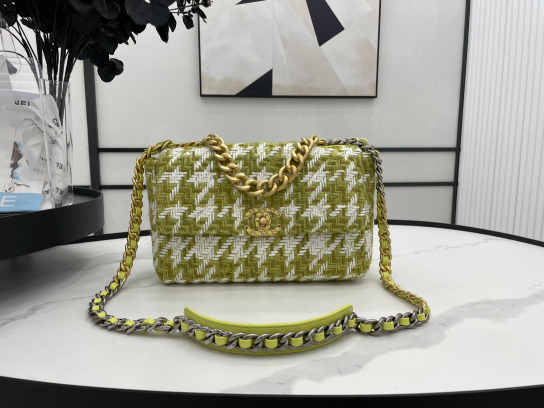 Chanel 19 Large Handbag Gold Hardware Green For Women Handbags, Shoulder Bags 11.8in/30cm