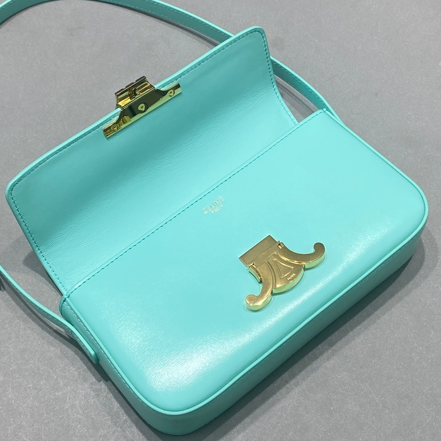 Celine Triomphe Shoulder Bag Mint Green For Women 8in/20cm