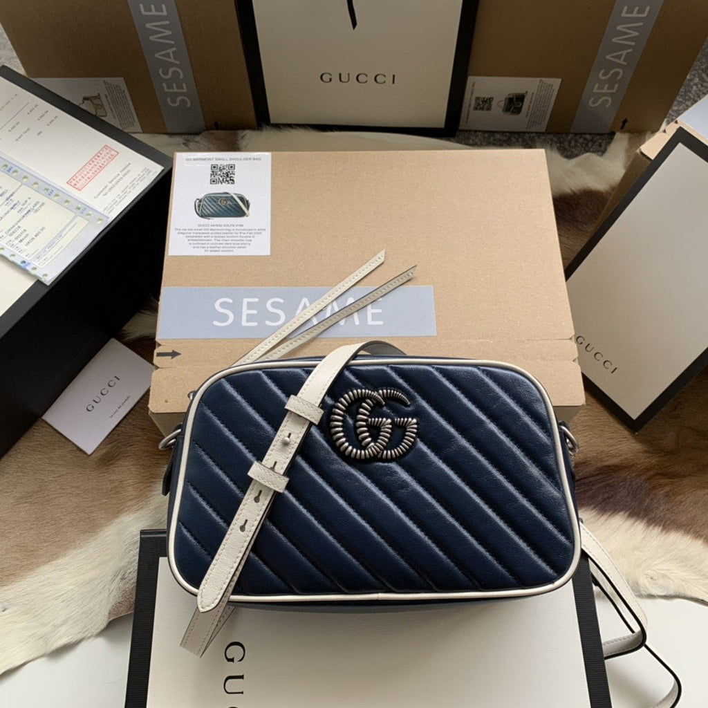 Gucci Marmont Matelassé Shoulder Bag Blue For Women 9.5in/24cm Gucci
