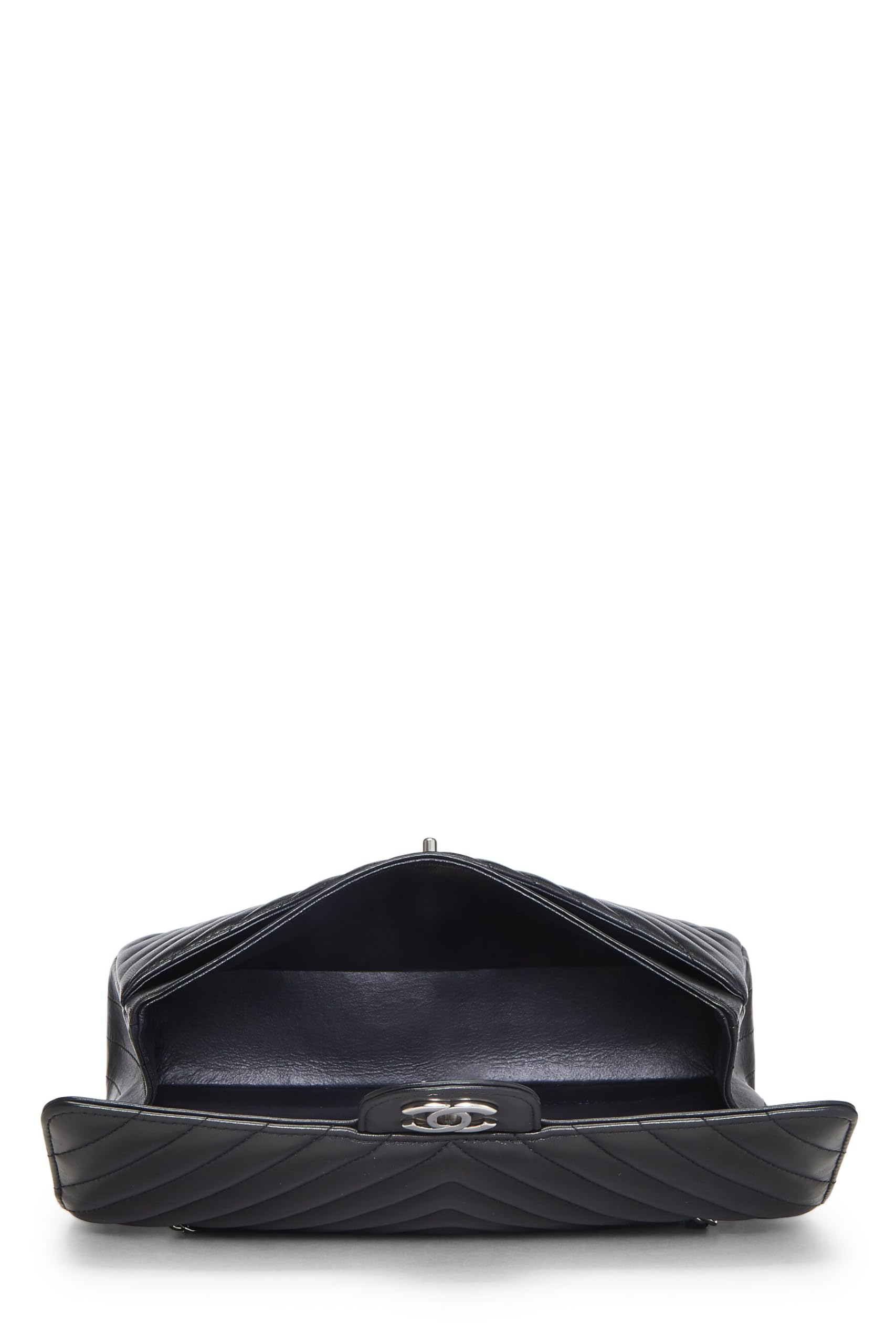 Chanel,  Black Chevron Lambskin Classic Double Flap Medium, Black