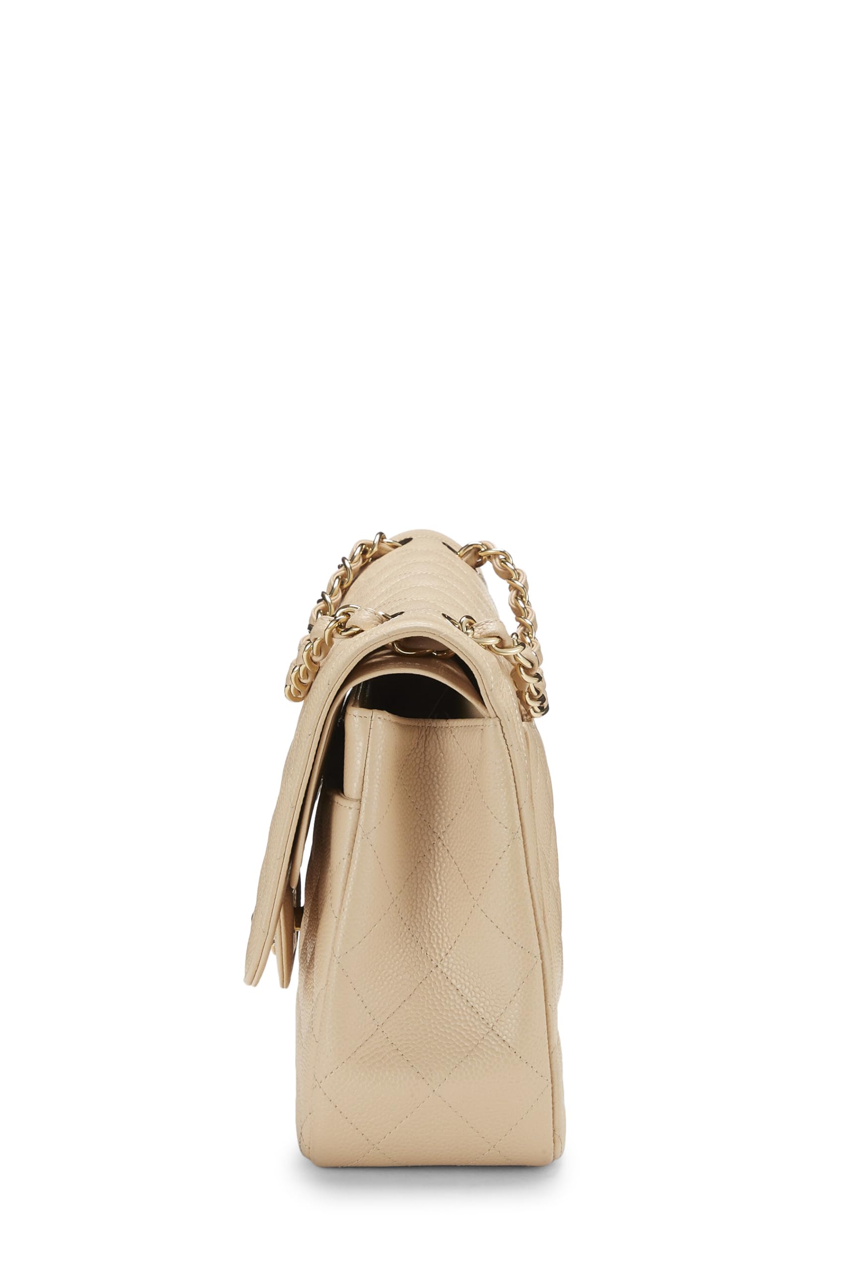 Chanel,  Beige Quilted Caviar New Classic Double Flap Jumbo, Beige