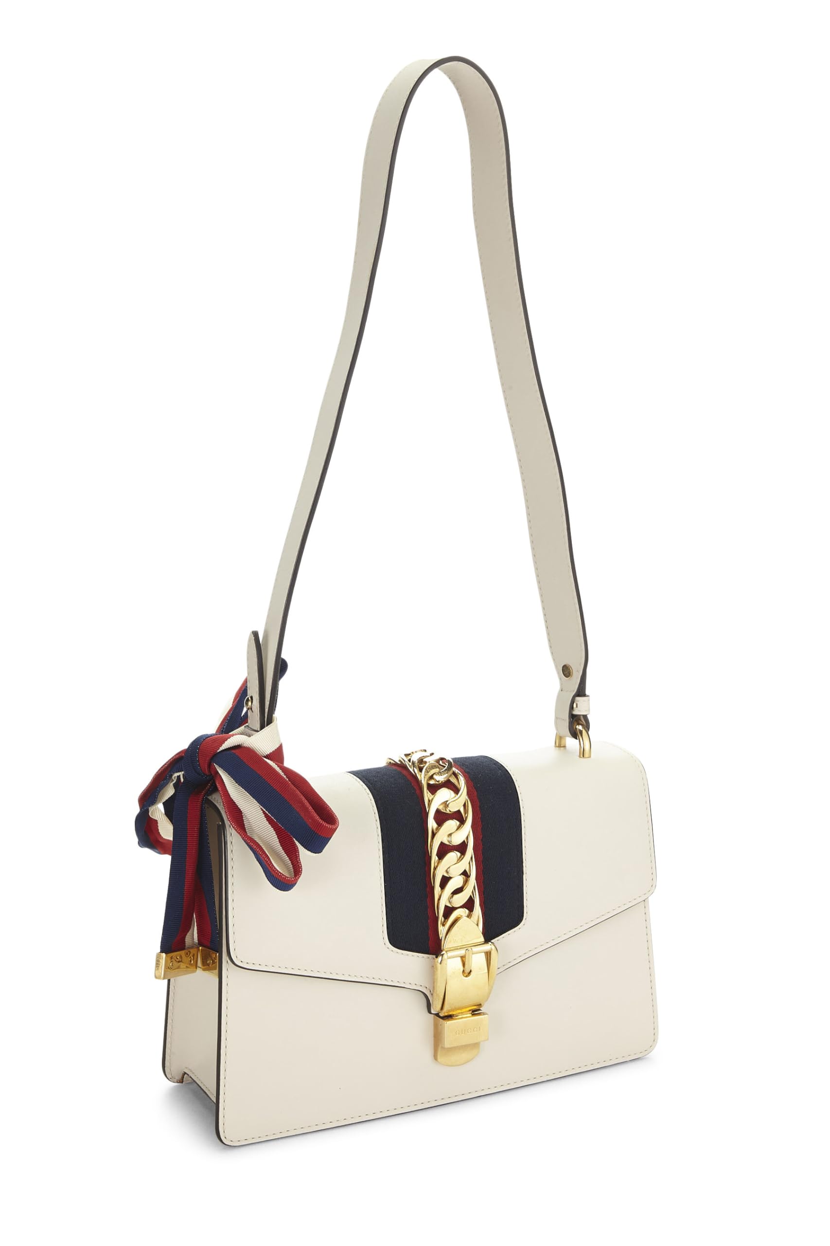 Gucci,  White Leather SyLouis Vuittonie Shoulder Bag, White