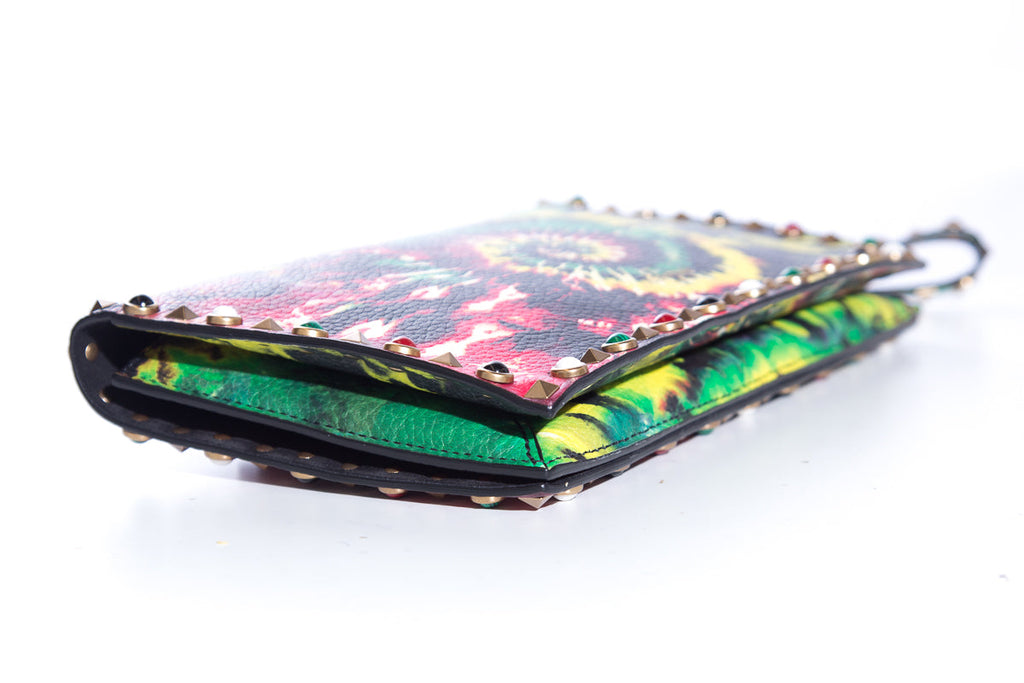 Valentino PeBurberryled Calfskin Tie-Dye Rockstud Rolling Wristlet Clutch