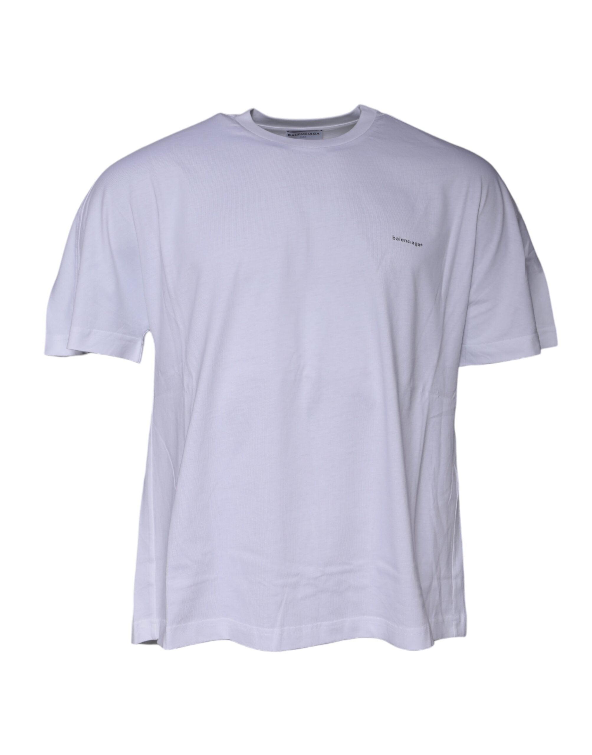 Balenciaga White Logo Cotton Crew Neck Short Sleeves Men's T-shirt
