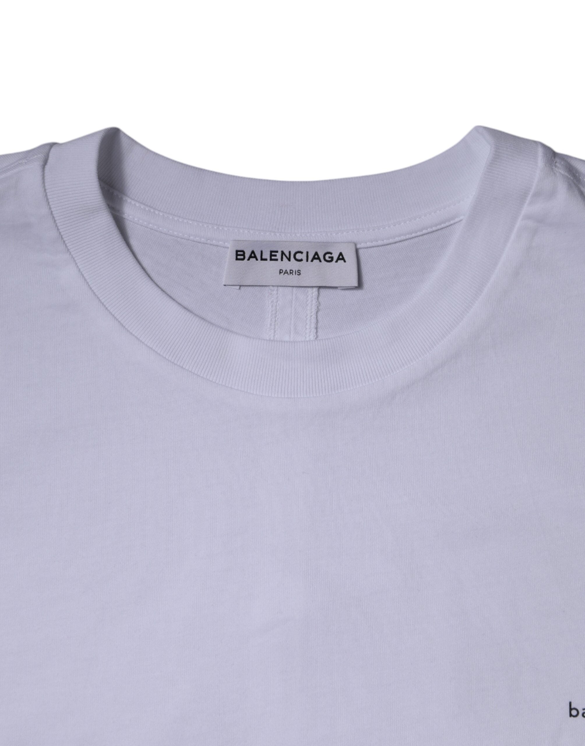 Balenciaga White Logo Cotton Crew Neck Short Sleeves Men's T-shirt