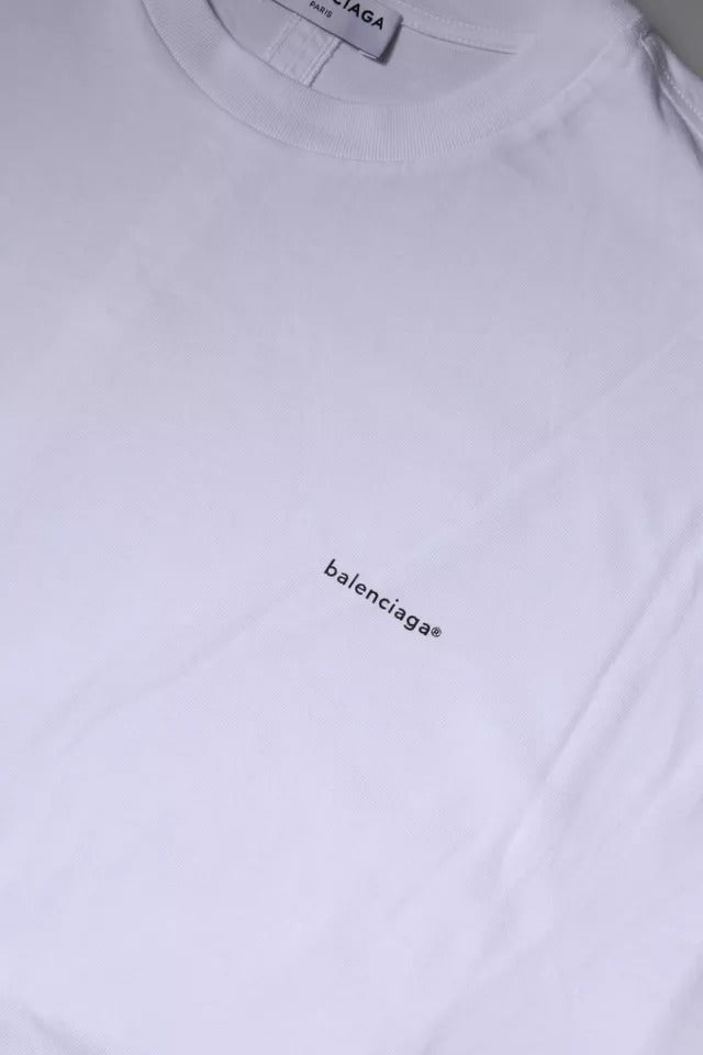 Balenciaga White Logo Cotton Crew Neck Short Sleeves Men's T-shirt