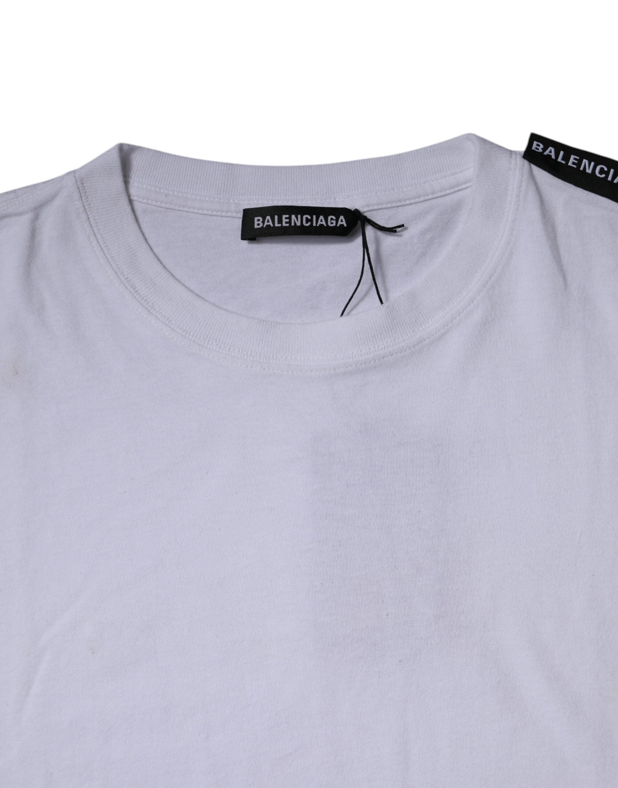 Balenciaga White Logo Cotton Jersey Crew Neck Short Sleeves Men's T-shirt