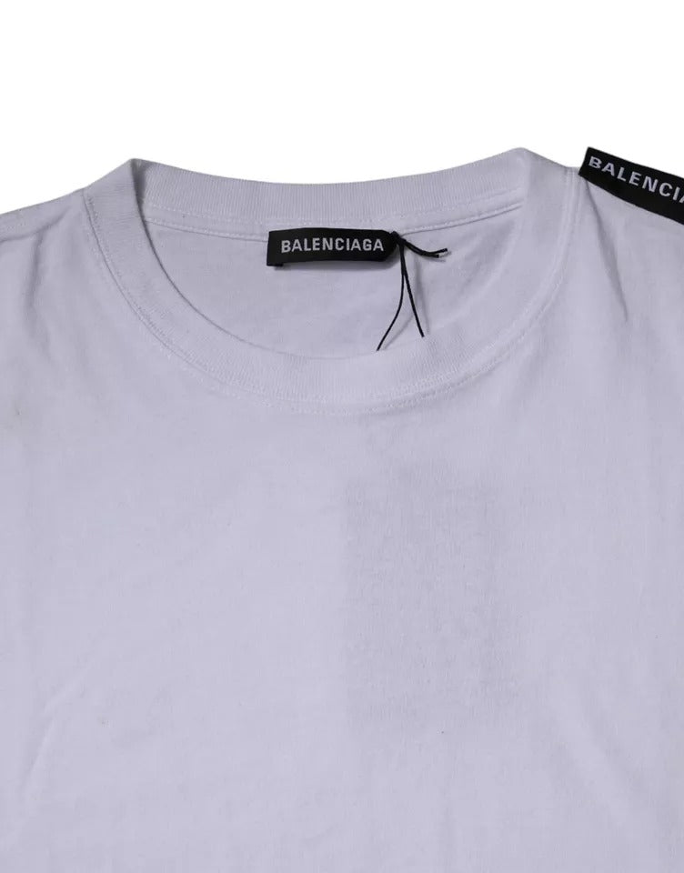 Balenciaga White Logo Cotton Jersey Crew Neck Short Sleeves Men's T-shirt
