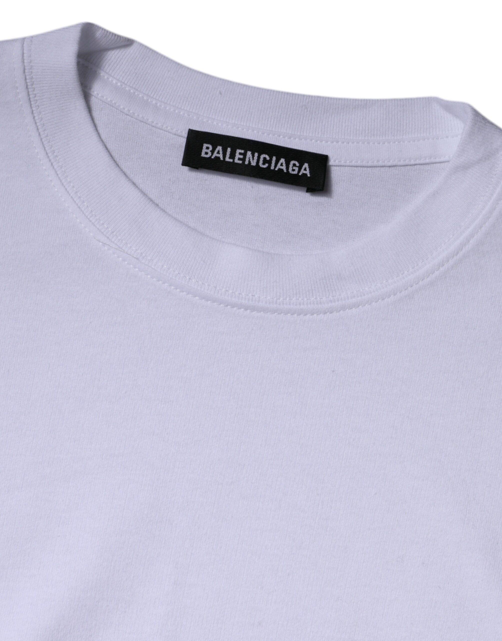Balenciaga White Logo Cotton Jersey Crew Neck Short Sleeves Men's T-shirt