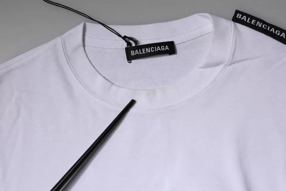 Balenciaga White Logo Cotton Jersey Crew Neck Short Sleeves Men's T-shirt