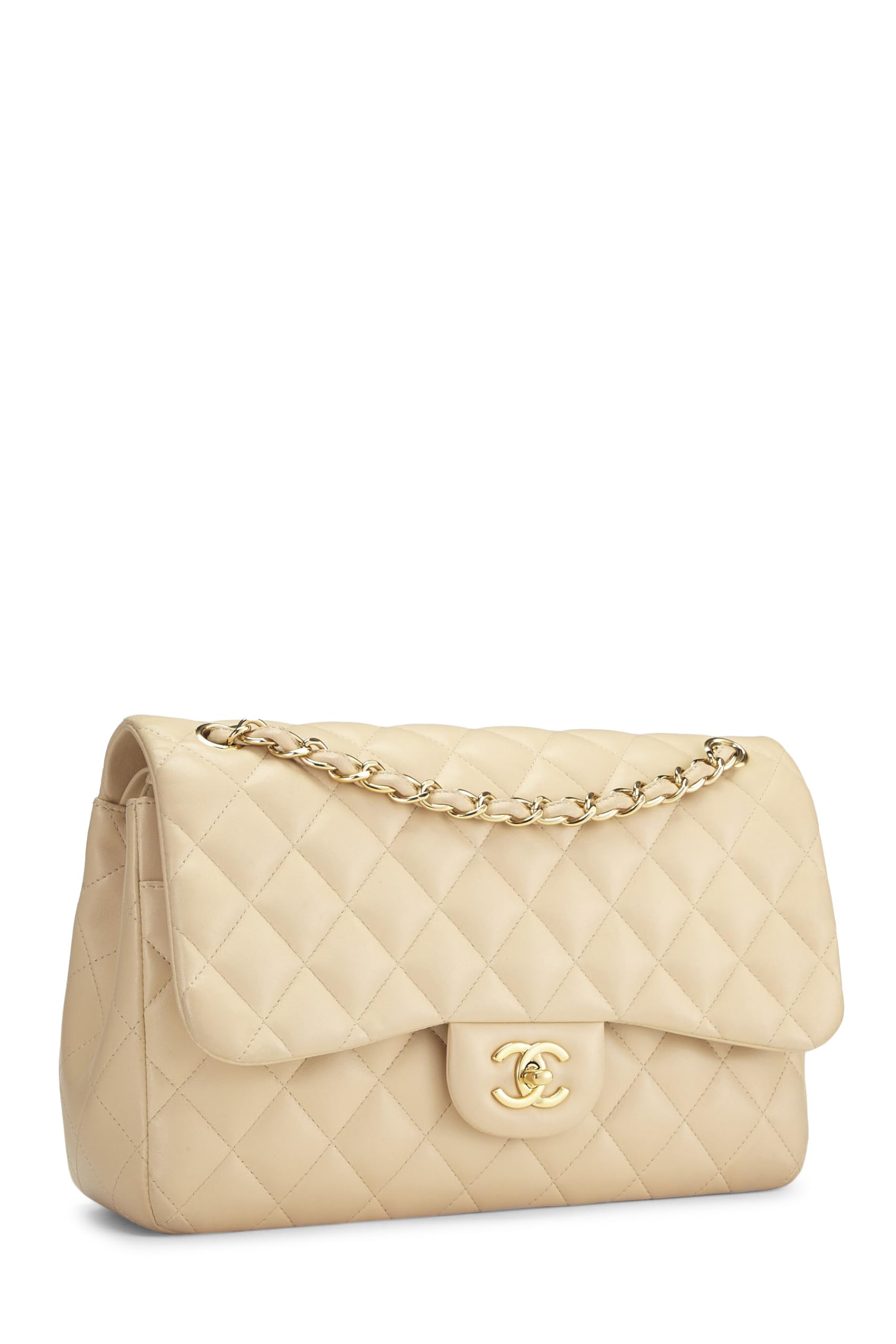 Chanel,  Beige Quilted Lambskin New Classic Double Flap Jumbo, Beige