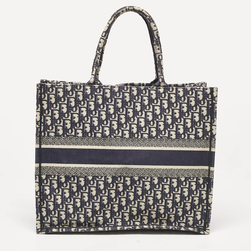 Dior Navy Blue Oblique Embroidered Canvas Large Book Tote