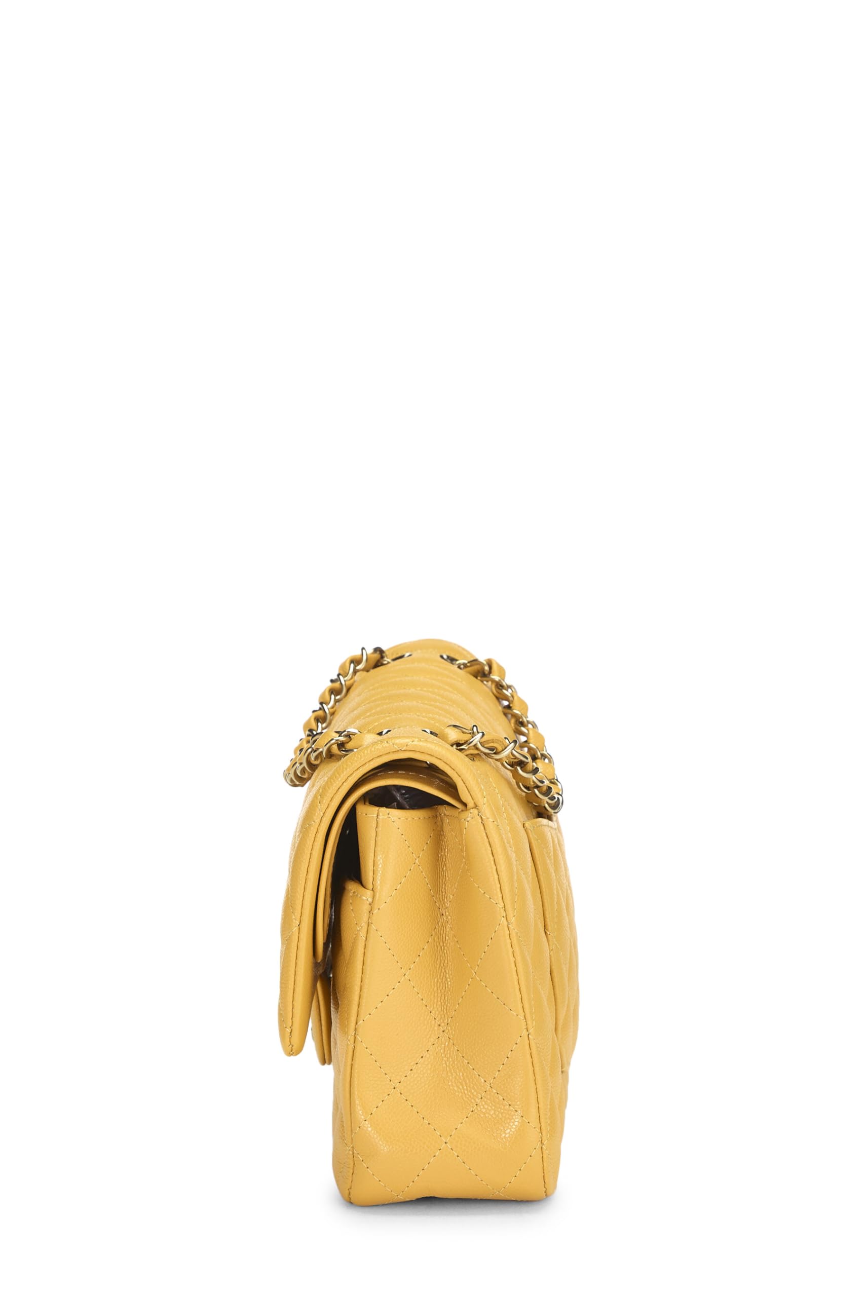 Chanel,  Yellow Quilted Caviar Classic Double Flap Medium, Yellow