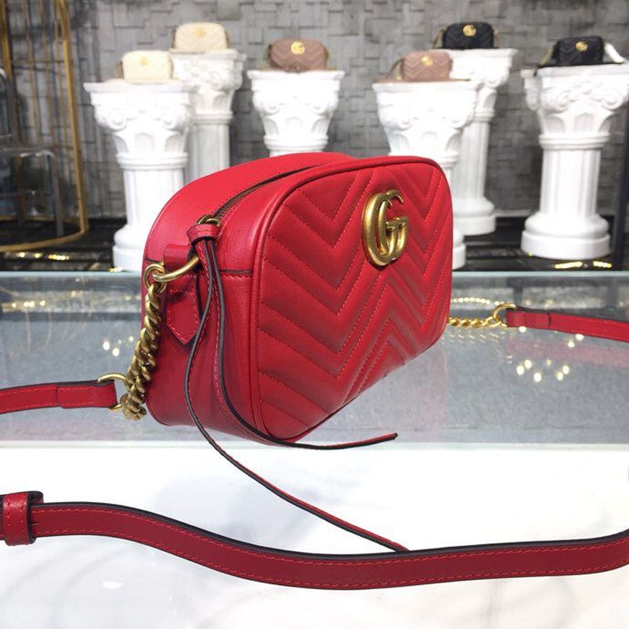 Marmont Small MatelassÃƒÂ© Shoulder Bag Hibiscus Red MatelassÃƒÂ© Chevron For Women 9.5in/24cm 447632 DTD1T 6433