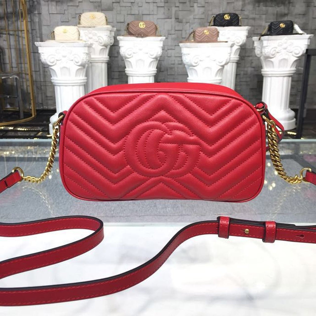 Marmont Small MatelassÃƒÂ© Shoulder Bag Hibiscus Red MatelassÃƒÂ© Chevron For Women 9.5in/24cm 447632 DTD1T 6433