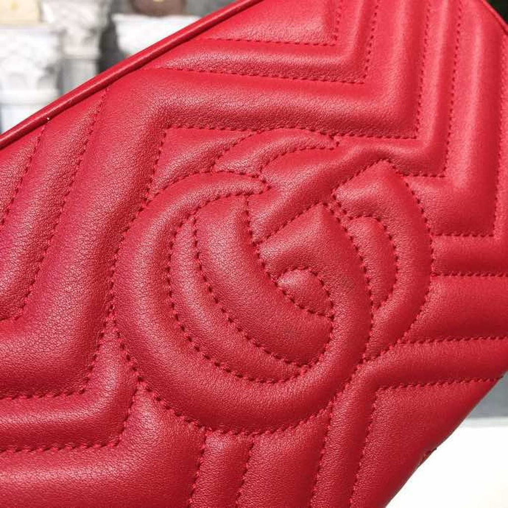 Gucci Marmont Small Matelassé Shoulder Bag Hibiscus Red Matelassé Chevron For Women 9.5in/24cm Gucci 447632 DTD1T 6433