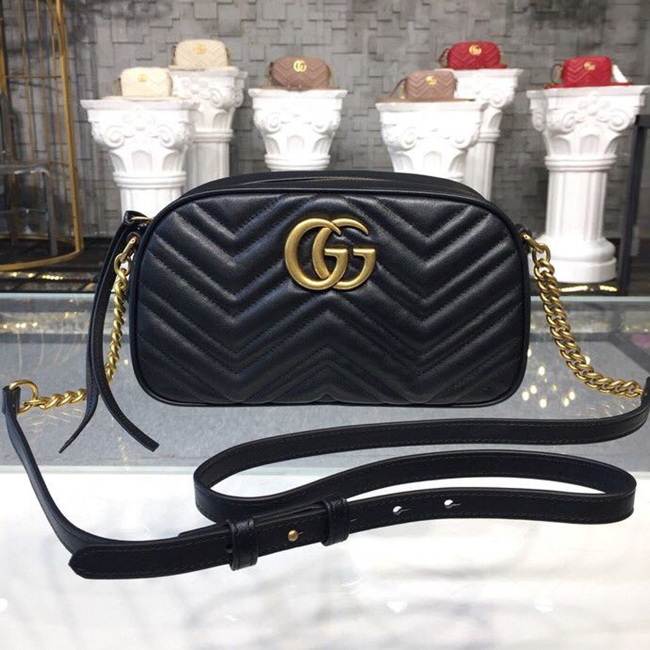 Marmont Small MatelassÃƒÂ© Shoulder Bag Black MatelassÃƒÂ© Chevron For Women 9.5in/24cm 447632 DTD1T 1000