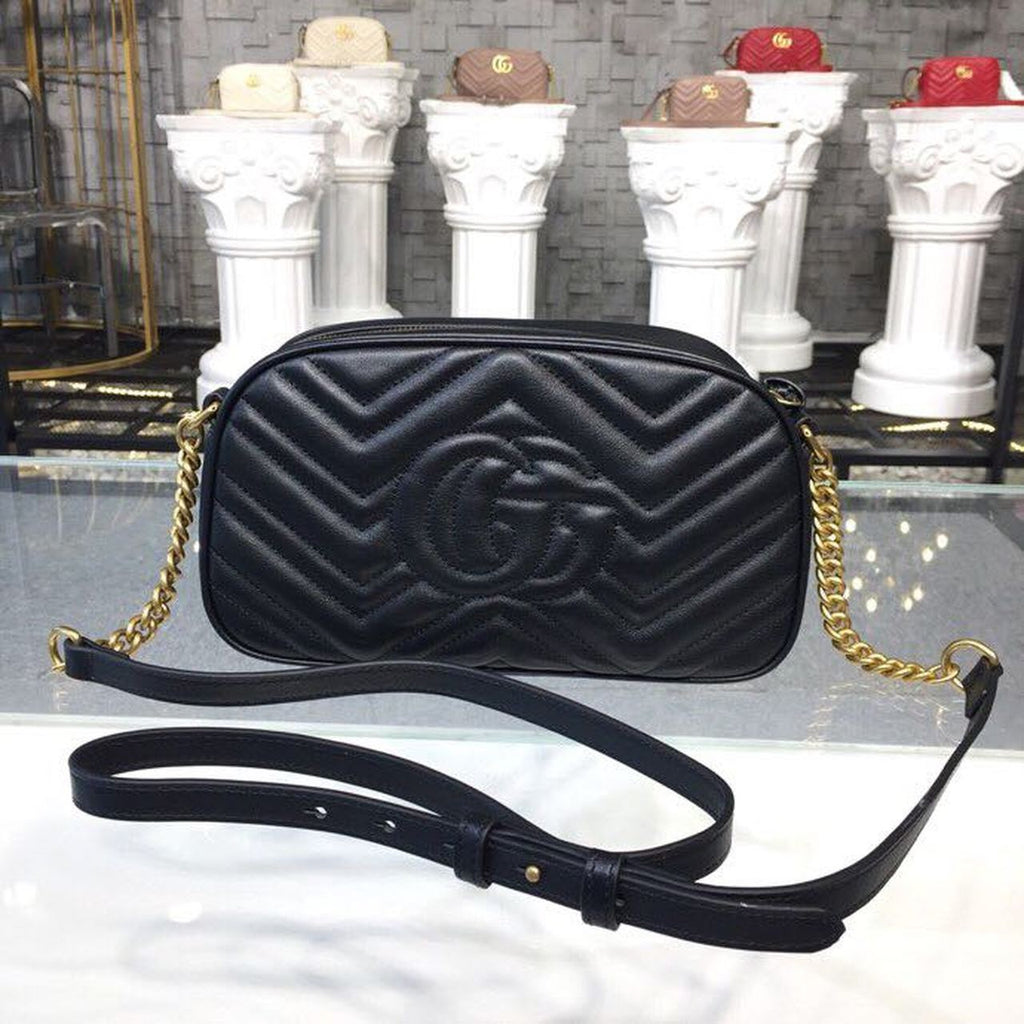 Marmont Small MatelassÃƒÂ© Shoulder Bag Black MatelassÃƒÂ© Chevron For Women 9.5in/24cm 447632 DTD1T 1000