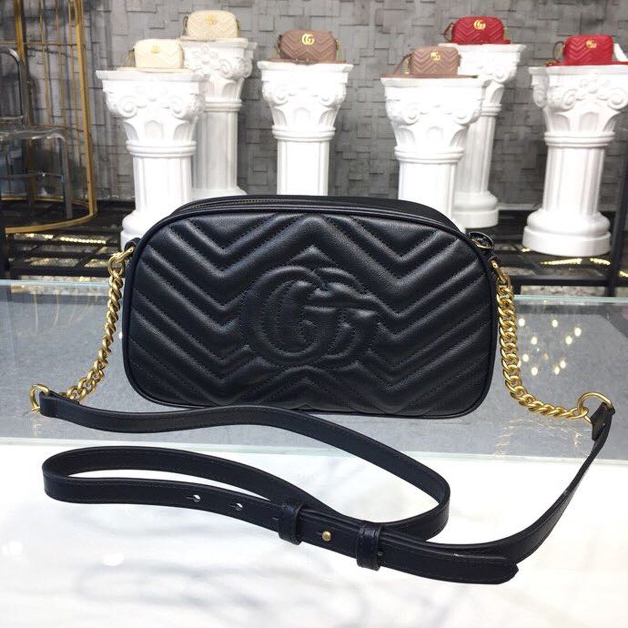 Marmont Small MatelassÃƒÂ© Shoulder Bag Black MatelassÃƒÂ© Chevron For Women 9.5in/24cm 447632 DTD1T 1000