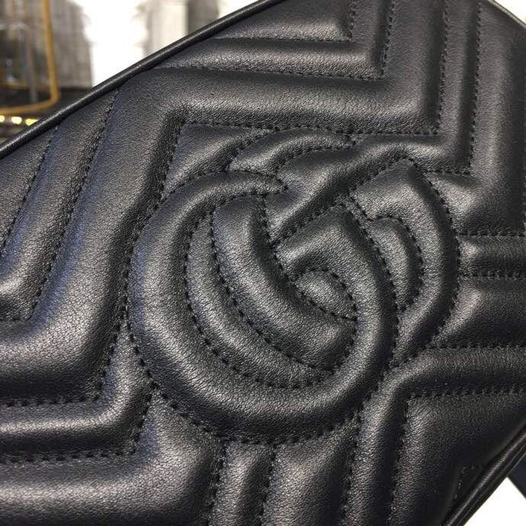 Gucci Marmont Small Matelassé Shoulder Bag Black Matelassé Chevron For Women 9.5in/24cm Gucci 447632 DTD1T 1000