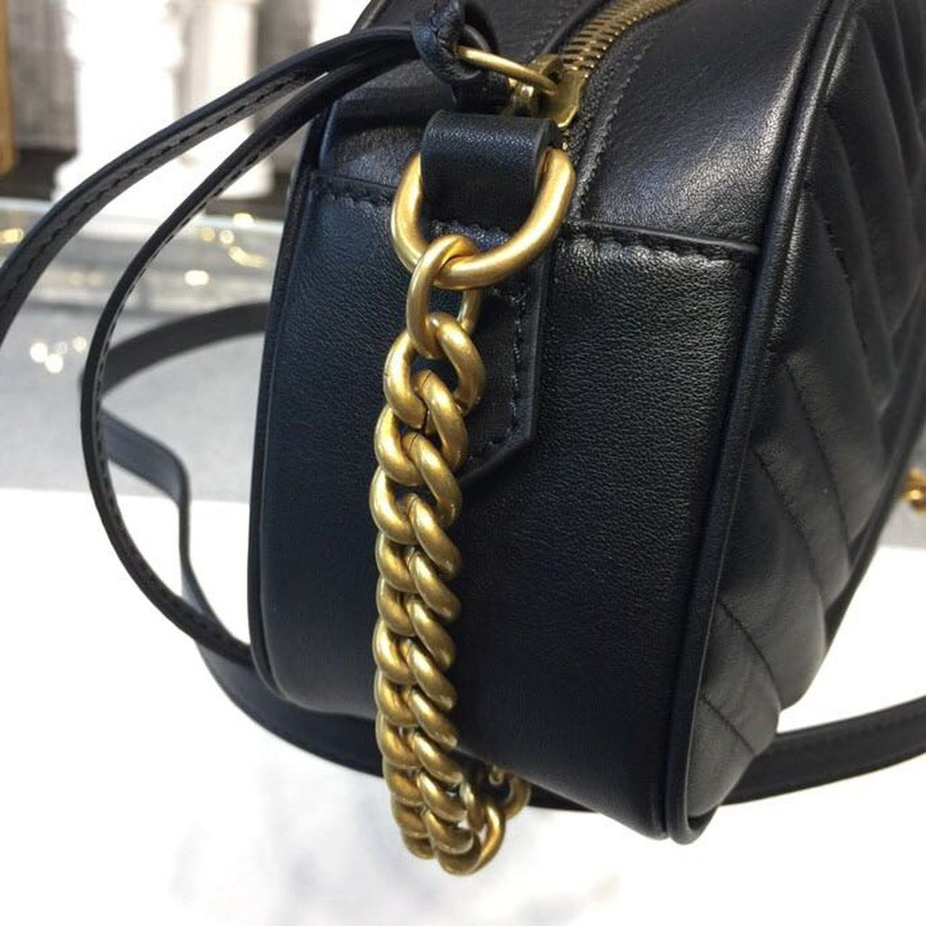 Gucci Marmont Small Matelassé Shoulder Bag Black Matelassé Chevron For Women 9.5in/24cm Gucci 447632 DTD1T 1000